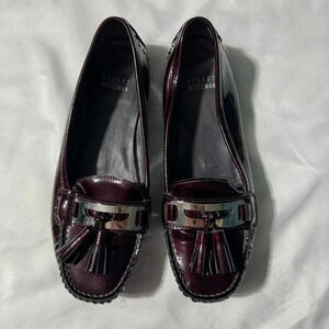 Stuart Weitzman Patent Leather Loafers Maroon Tassles Size 5 1/2